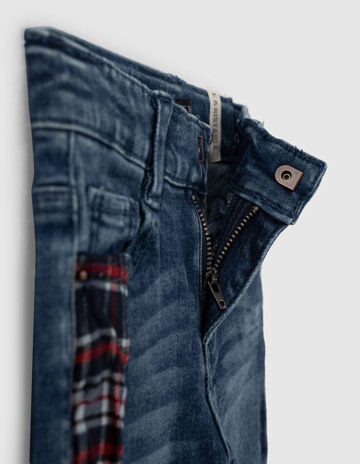 Boys' light blue slim jeans with check badges-5