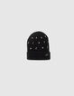 Girls’ black knit beanie, embroidered gold stars/lightning-1