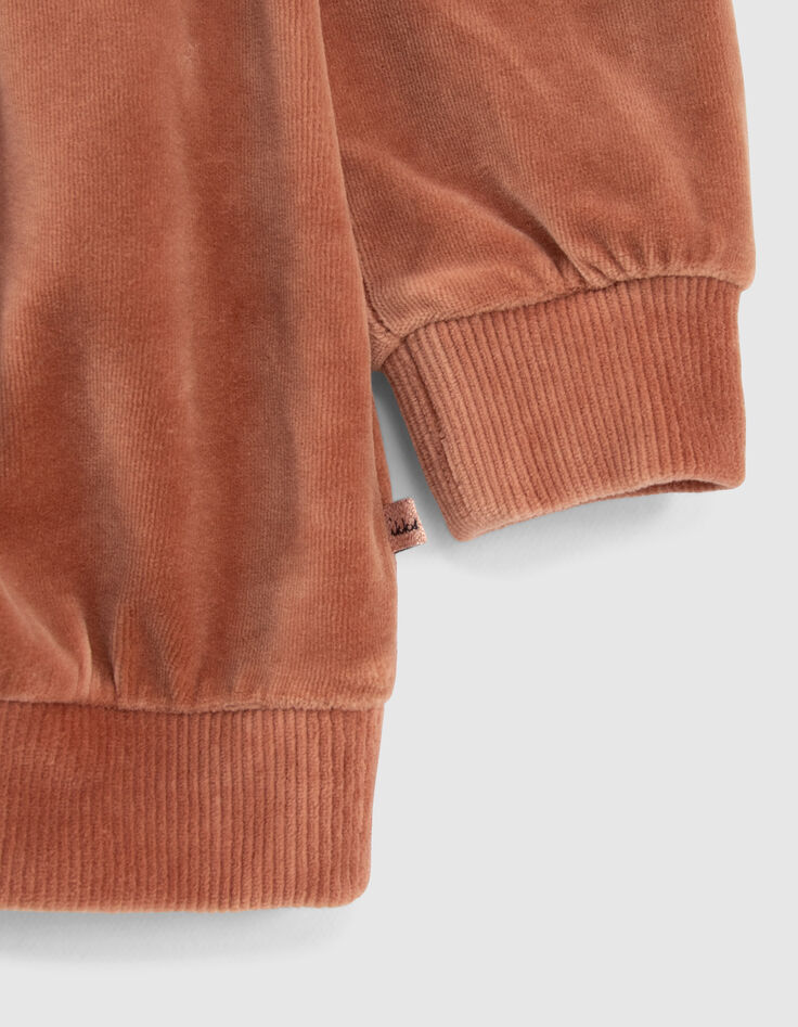 Girls’ copper pink velvet knit hooded dress-5
