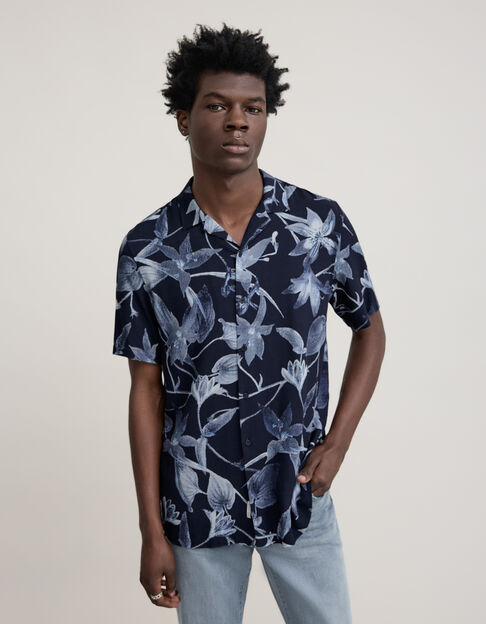 Men's REGULAR indigo maxi leaf print shirt - IKKS