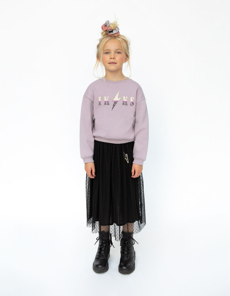 Girls’ black dotted Swiss tulle midi skirt-4
