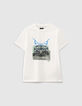 Gebroken wit T-shirt bio opdruk lynx jongens -1