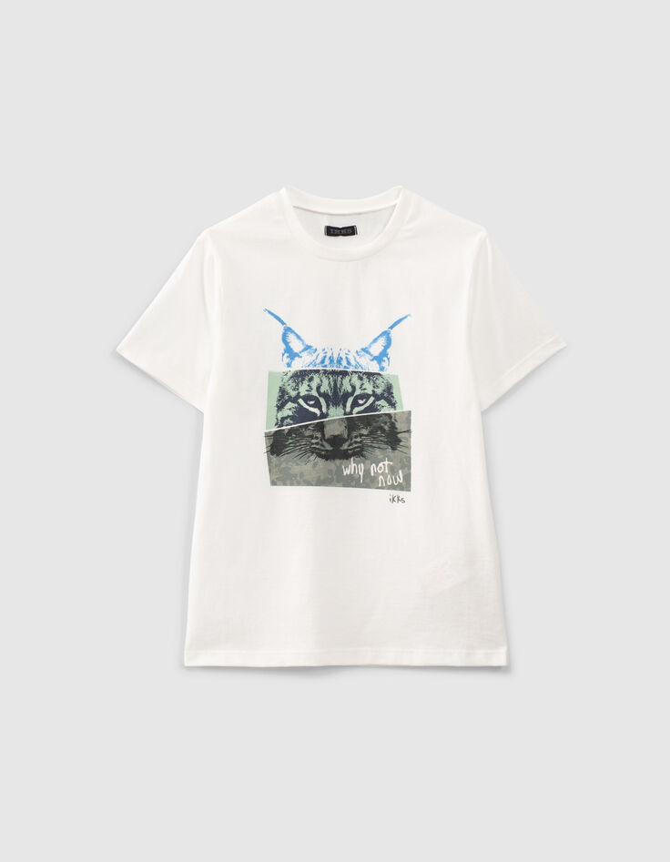 Gebroken wit T-shirt bio opdruk lynx jongens -1