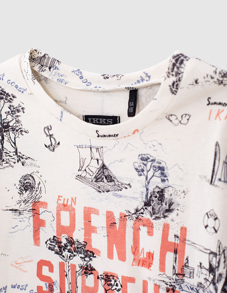 Boys’ white toile de Jouy print organic cotton T-shirt-4