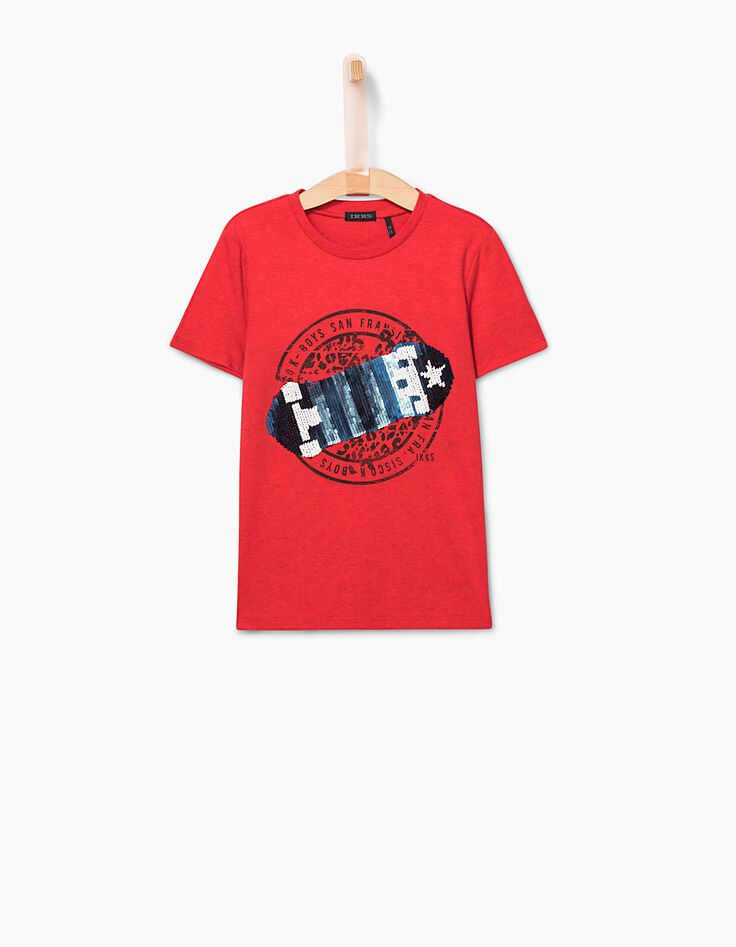 Tee-shirt rouge skate sequins réversibles garçon-4