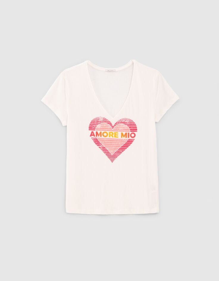 Camiseta blanco roto corazón y mensaje mujer-8