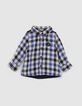 Baby boys’ dark navy mixed-fabric checked shirt-3