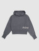 Girl's Intarsia message grey knitted hoodie-4