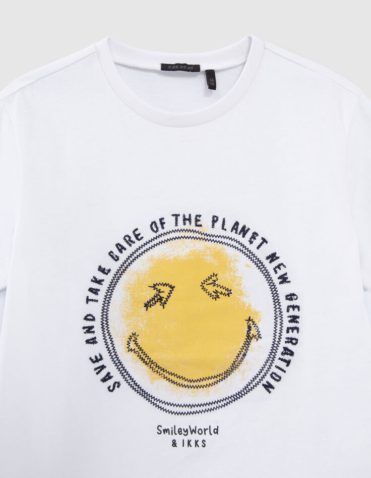 Weißes Jungen-T-Shirt mit Print und SMILEYWORLD-Stickerei-5