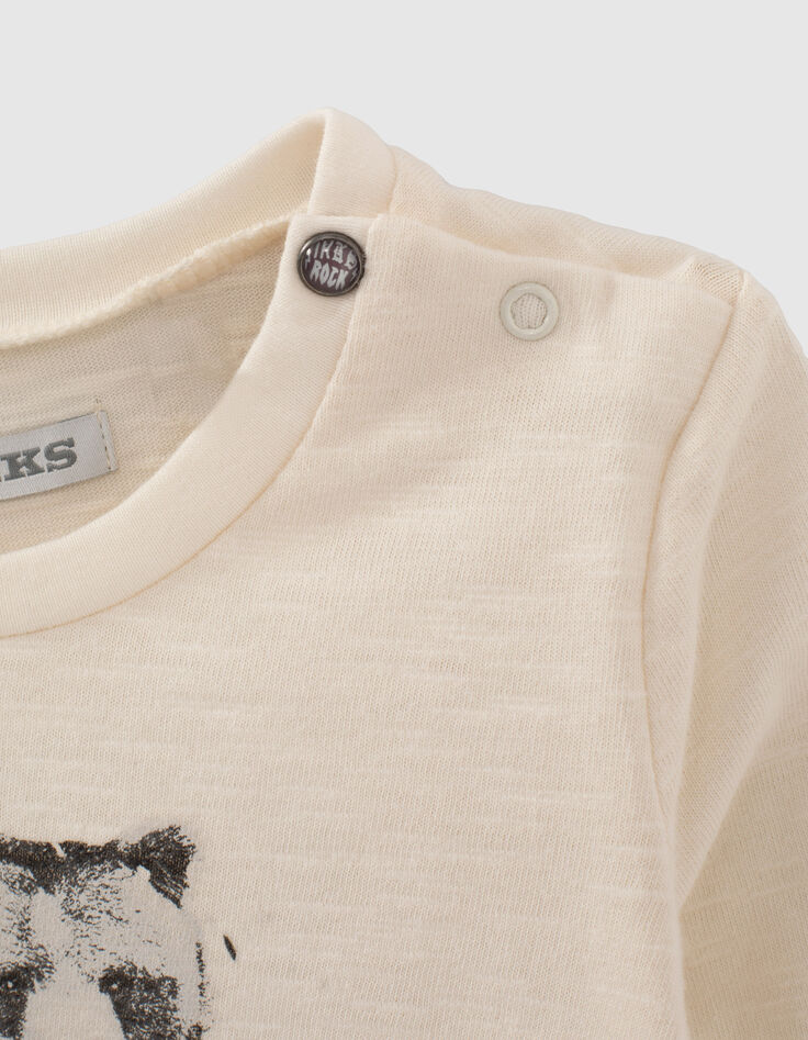 T-shirt écru coton bio ours-chevalier bébé garçon-2