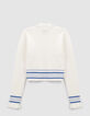 Pull blanc à rayures bleues en tricot fille-4