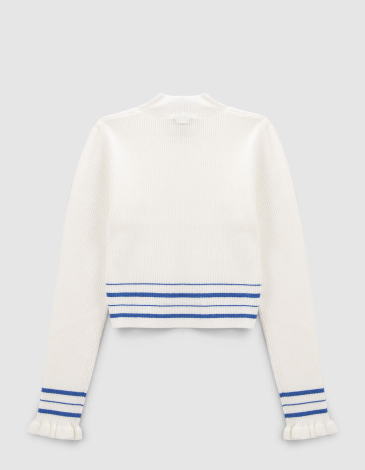 Girls’ white knit sweater with blue stripes-4