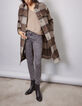 Women’s beige and black check overshirt-style long coat-6