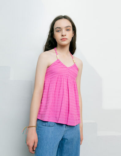 Girls’ pink backless top with bead decor - IKKS