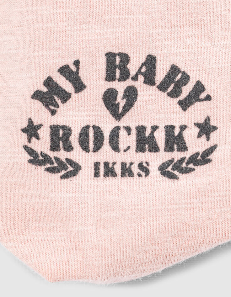 Bavoir rose pâle print rock coton bio bébé-3