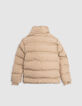 Chaqueta de plumón beige de niño con capucha desmontable-5