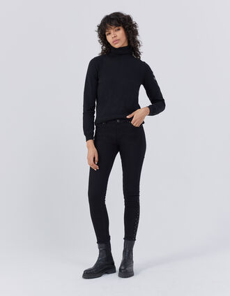 Intense Black Sculpt-up-Damenjeans im Slim-Fit mit Nieten