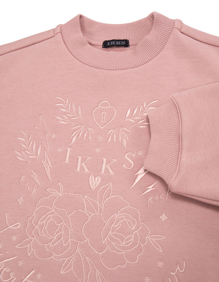 Rosa Sweatshirt mit Ton-in-Ton-Stickerei für Mädchen-7