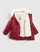 Girls’ burgundy fur-lined quilted hooded padded jacket-2