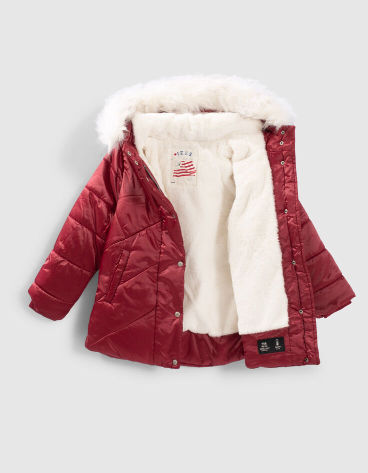 Girls’ burgundy fur-lined quilted hooded padded jacket-2