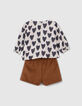 Ensemble 2-en-1 blouse coeurs et short camel bébé fille-7