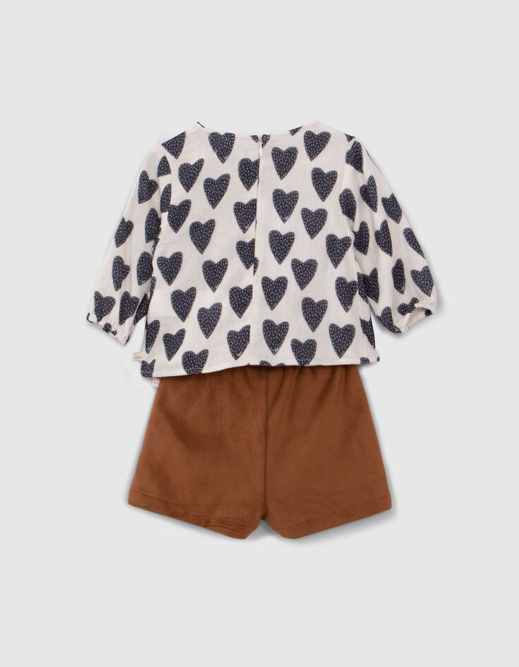 Ensemble 2-en-1 blouse coeurs et short camel bébé fille-7