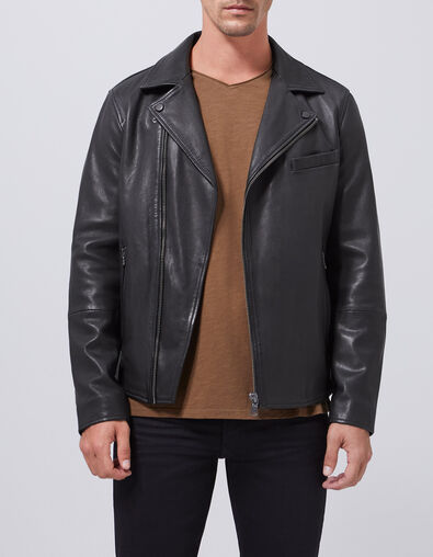 Blouson noir cuir esprit motard Homme - IKKS