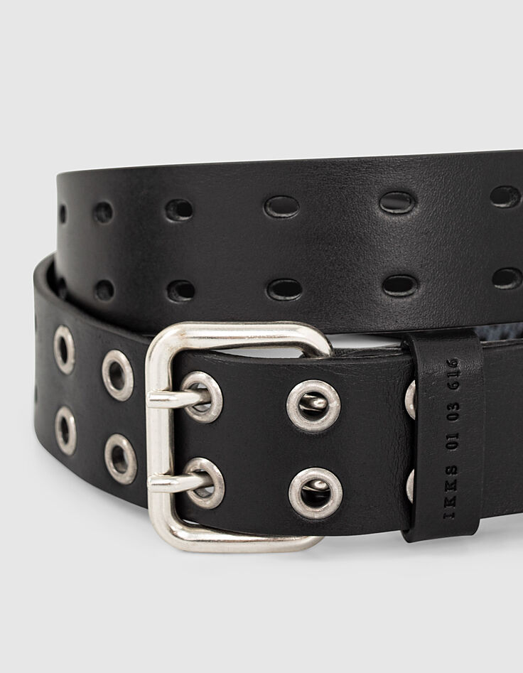 Men's black perforated leather belt-2