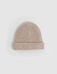 Boy's camel knitted hat with chunky ribbing-3