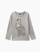 Tee-shirt gris chiné foncé visuel chat fille-1