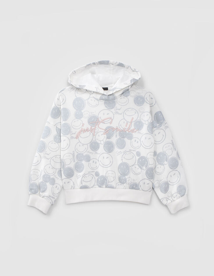 Girls’ white hoodie with silver all-over SMILEYWORLD print-3