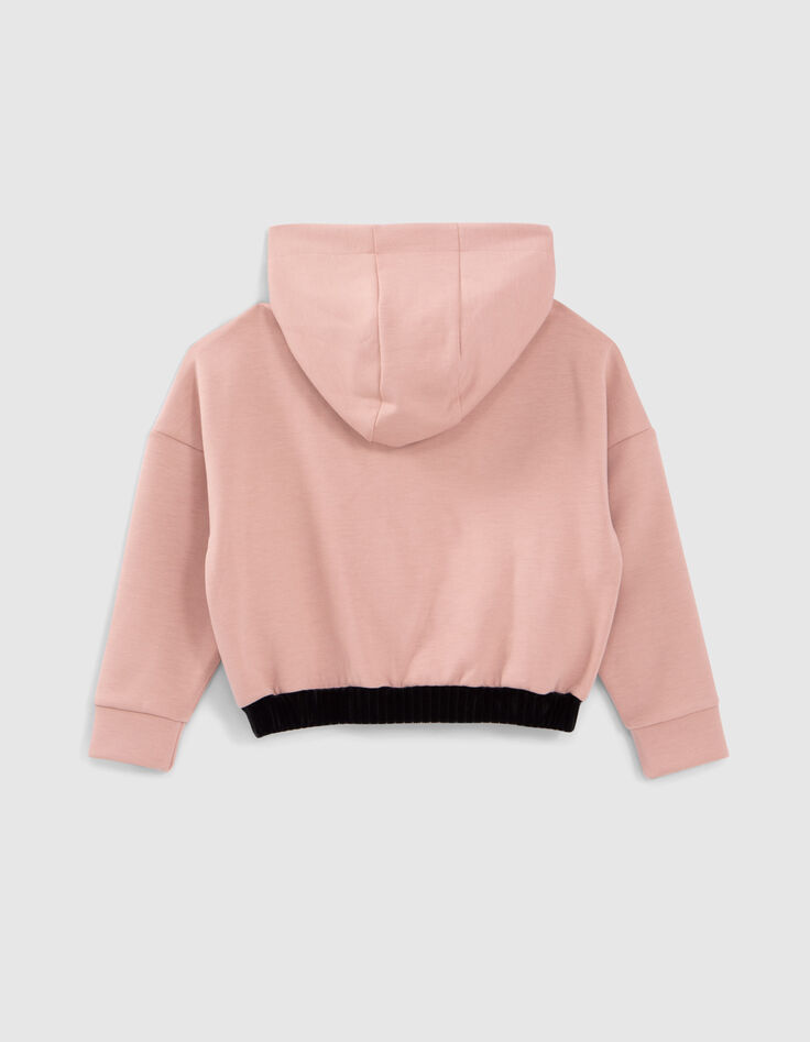 Cardigan rose cropped message embossé fille-3