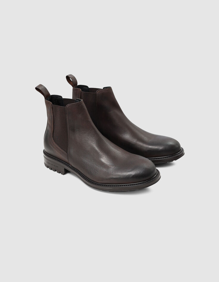 Chelsea botas de cuero nobuck marrón con muescas Homme-5