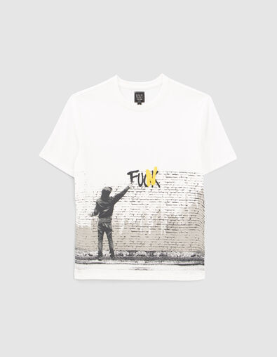 Wit T-shirt opdruk graffitikunstenaar jongens - IKKS