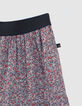 Girls' navy micro-flower print long skirt-2