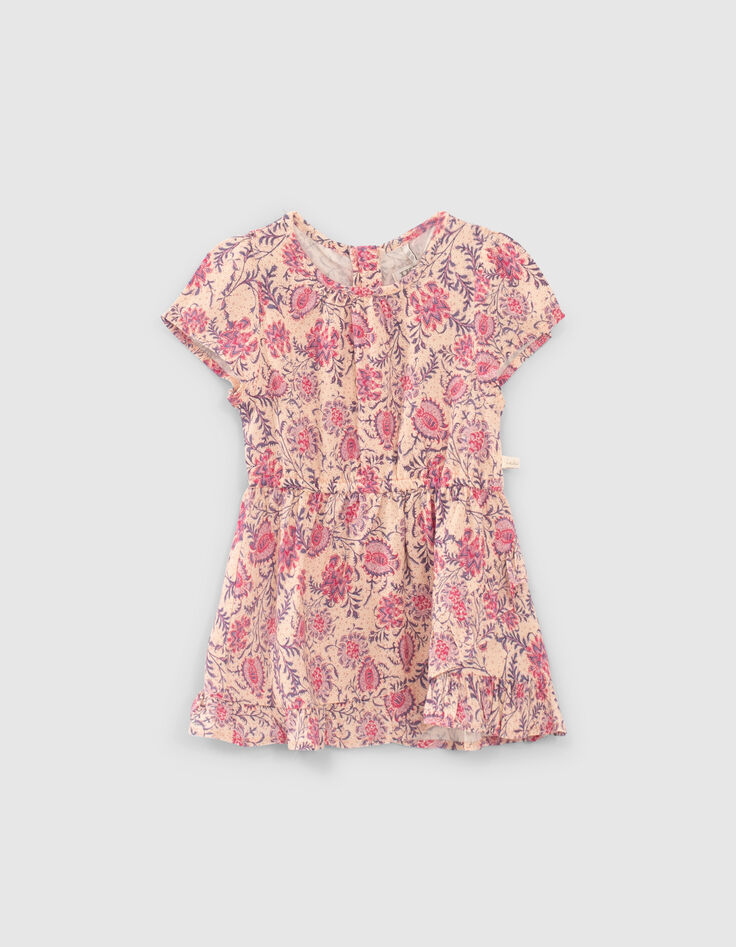 Roze jurk kasjmier bloemenprint EcoVero™ babymeisjes-1