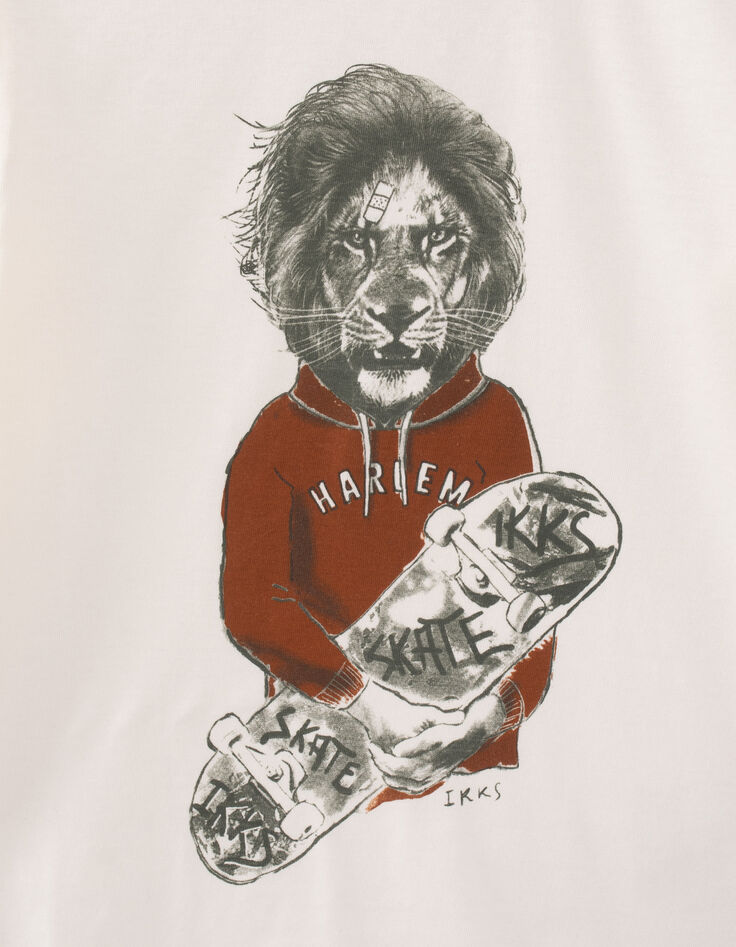 Boys’ ecru skateboarder-lion image T-shirt-4