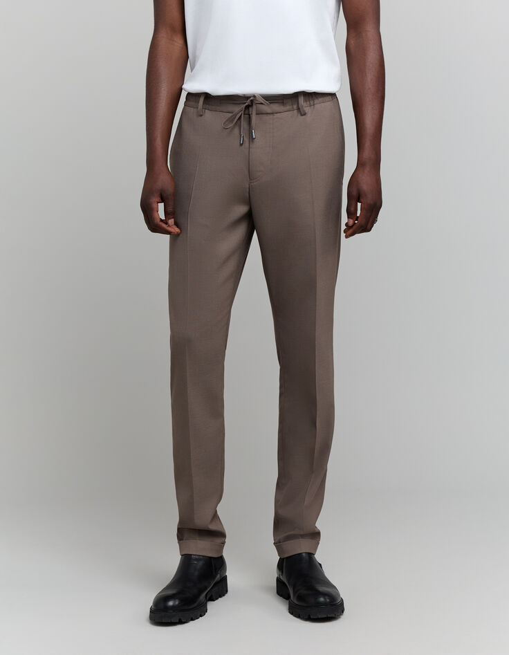 Pantalón de chándal con cintura elástica marrón para hombre-2