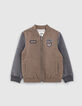 Boys’ dark khaki and grey mixed fabric bomber jacket -1