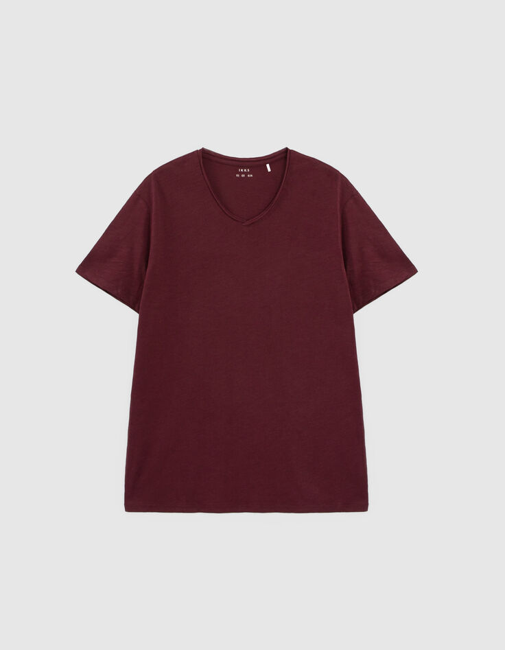 Burgundy Herren-T-Shirt L‘Essentiel mit V-Ausschnitt-1