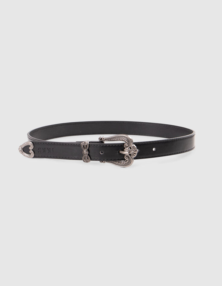 Ceinture noire boucle fantaisie métal gravé fille-4