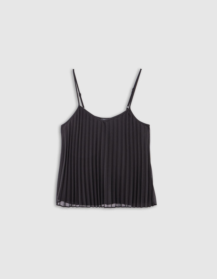 Schwarzes Damen-Camisole mit Falten und Trägern aus Recyclingmaterial-7