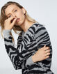 Women’s grey jacquard tiger fluffy wool sweater-4