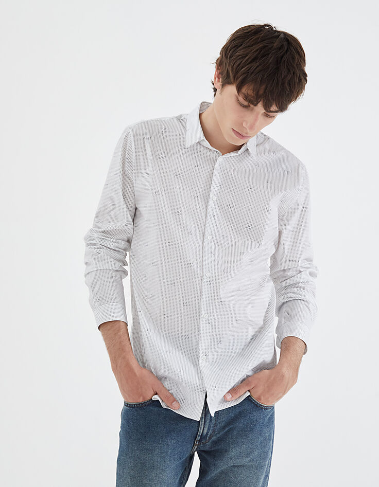 Men’s white dotted print EASY CARE SLIM shirt-2