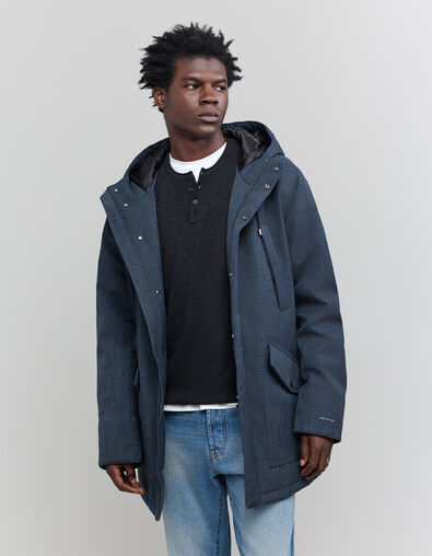 Men's denim-effect quilted indigo parka - IKKS