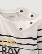 Baby boys’ white slogan T-shirt with blue stripes-5
