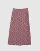 Girls' burgundy micro floral print long skirt-5