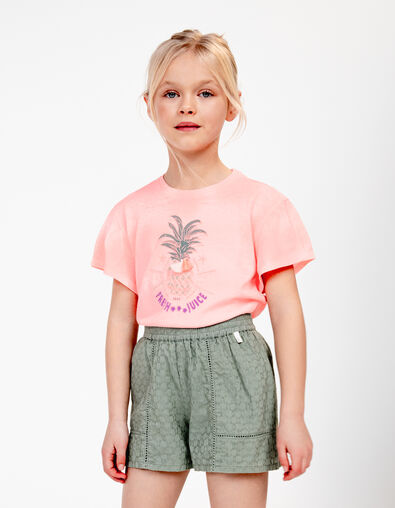 Camiseta rosa fluo piña bordada niña - IKKS