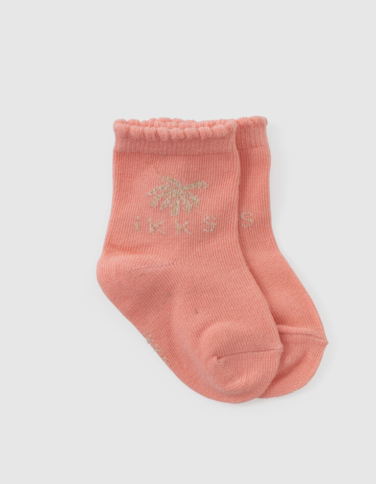 Baby girls’ peach, white and gold socks-4