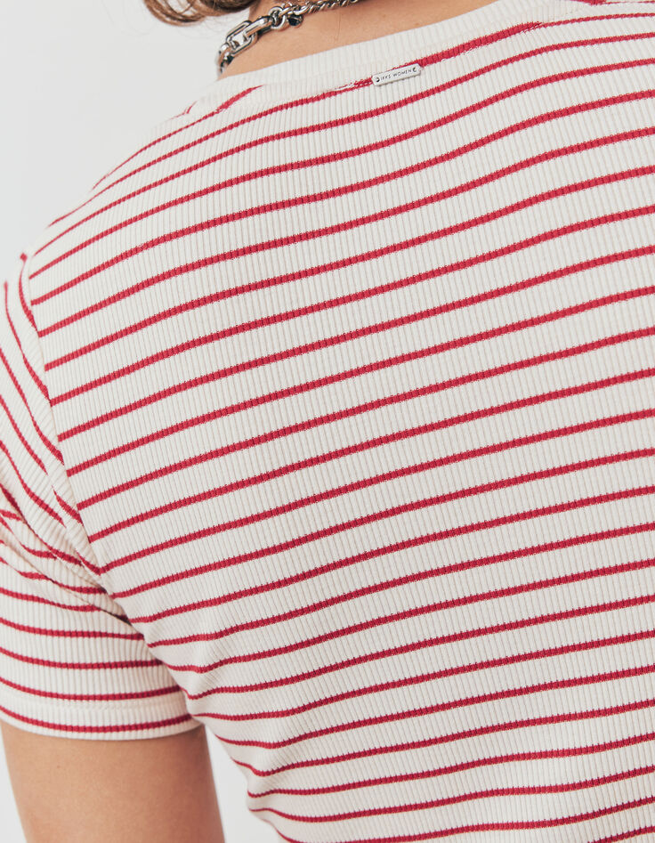 Tee-shirt marinière blanc et rouge en coton modal femme-5